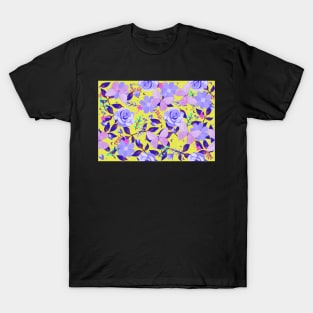 Purple Flora and Fauna Butterflies and Flowers on Chartreuse Yellow T-Shirt